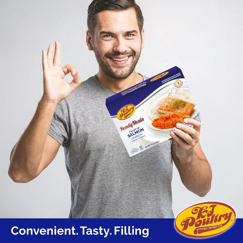 (1 Pack) KJ Poultry Kosher Ready Meals - Salmon Fillet Fish, Parve MRE Meal Ready to Eat, Protein Food, Halal, Prepared