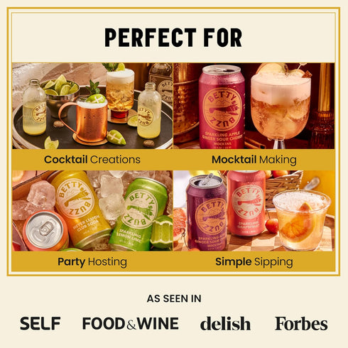 (12 pack Betty Buzz Oak Smoked Lemonade Sparkling Mocktail by Blake Lively Cans) - Natural Flavors & Sweeteners, Only