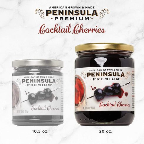 20 oz (2-Pack) Peninsula Premium Cocktail Cherries | Award Winning | Deep Burgundy-Red | Silky Smooth, Rich Syrup |
