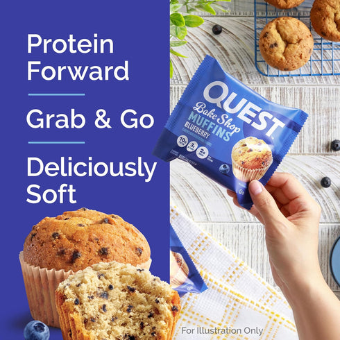 Quest Bake Shop Blueberry Muffins - 10g Protein, 2g Net Carbs, 2g Sugar, 8 Count