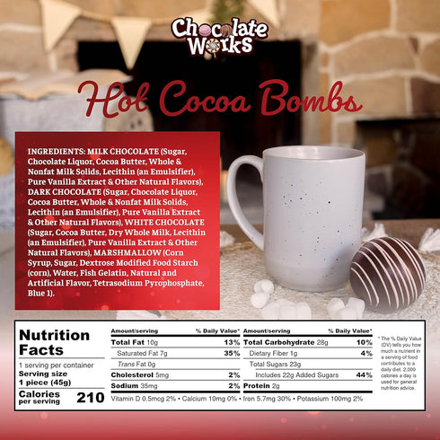 Pack 3 Hot Chocolate Bombs by Chocolate Works, Premium Hot Cocoa Bombs with Marshmallows, Made with Real Milk
