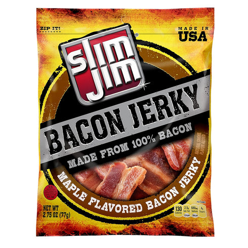 Slim Jim Bacon Jerky, Maple Flavor Meat Snacks, Easy, On-the-Go School, Work