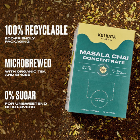 64oz 16 Kolkata Chai - Sugar Free Masala Chai Concentrate for Chai Tea Latte, Microbrewed Premium Organic Black Tea