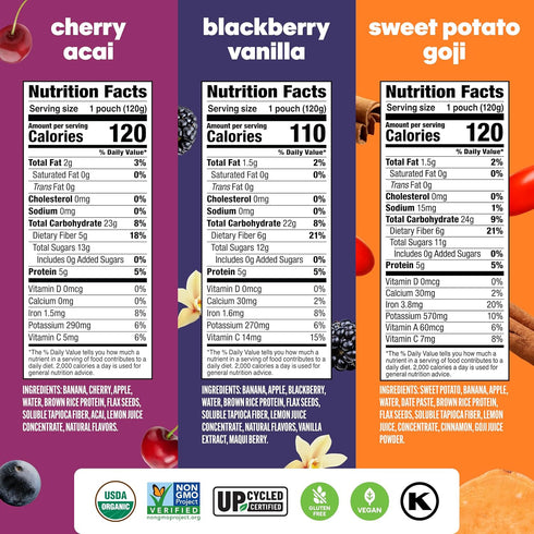 Pack, 4.22 oz, 6 Count Noka Superfood Fruit Smoothie Pouches Variety Healthy Snacks with Flax Seed, Plant Protein