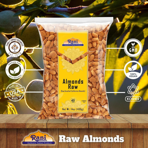 14oz (400g) Rani Almonds, Raw Whole With Skin (uncooked, unsalted) ~ All Natural | Vegan | Gluten Friendly | Kosher |