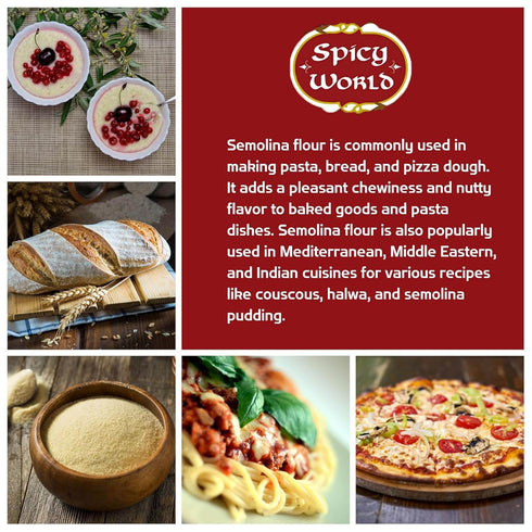 Spicy World 2 LB (Pack 6) 12 LBS Semolina Flour of - Bulk Semolina For Pasta - Fine, Durum Wheat Flour For Bread