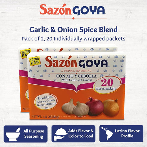 2-Pack, 3.52oz Sazn with Garlic and Onion by Goya, Latin Spice Blend for Poultry, Seafood, Meat and Vegetables, All