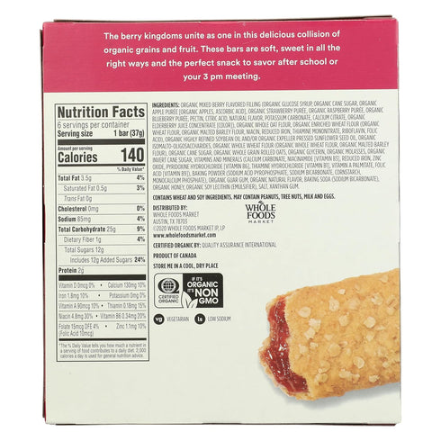 365 6 Count, 7.8 by Whole Foods Market, Organic Mixed Berry Cereal Bar Ounce