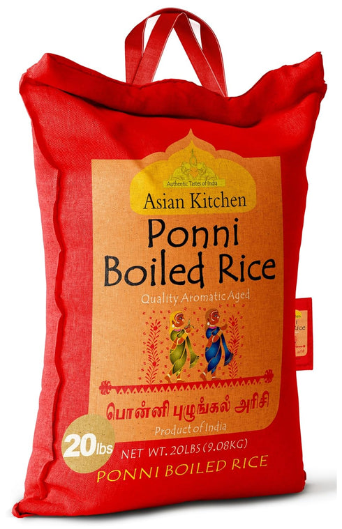 20-Pound 20lbs (9.08kg) Asian Kitchen Ponni Boiled Rice Bag, Short Grain Par Boiled Rice ~ All Natural | Gluten Free |