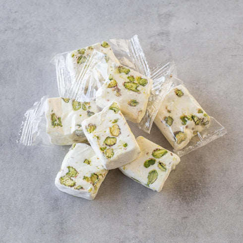 2 Lb Soft White Nougat Candy, Individually Wrapped Pistachio Nougat, Divinity Candy - Nougat Candy with pistachios