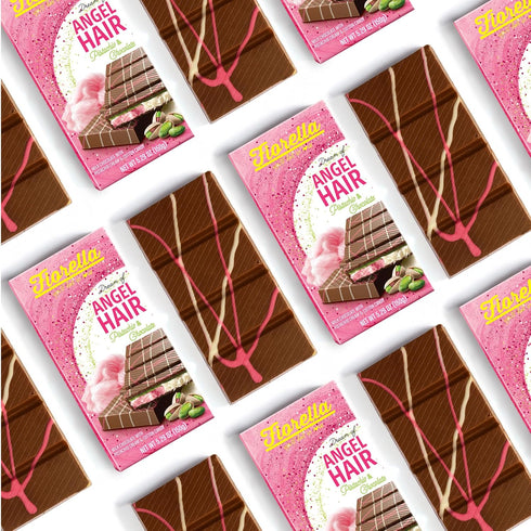 5.29 Oz, Fiorella Dubai Angel Hair Chocolate Bar Pink & White Cotton Candy, Luxurious Milk Chocolate with a Heavenly