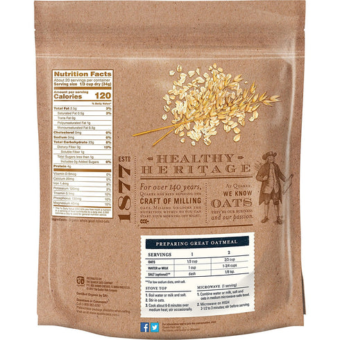 24 Quaker Organic Old Fashioned Oats, Non-GMO Project Verified, Ounce, Resealable Bag
