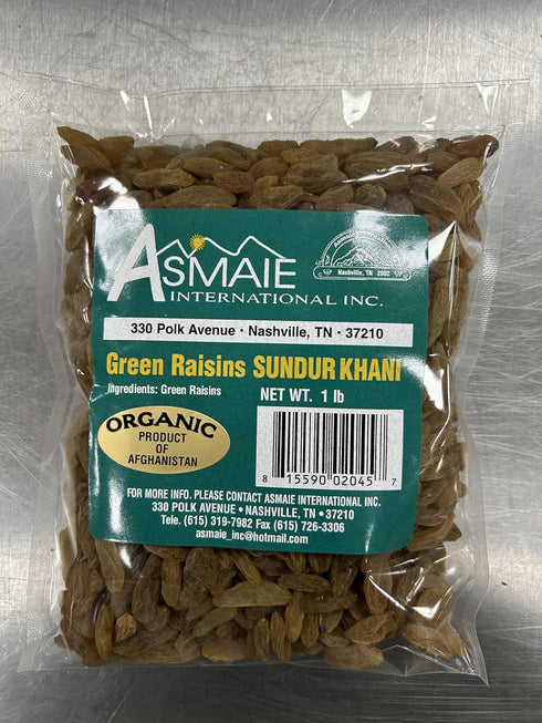 Generic 1 lb, Asmate International Organic Green Raisins Sundur Khani, Product of Afghanistan, Premium Whole Natural