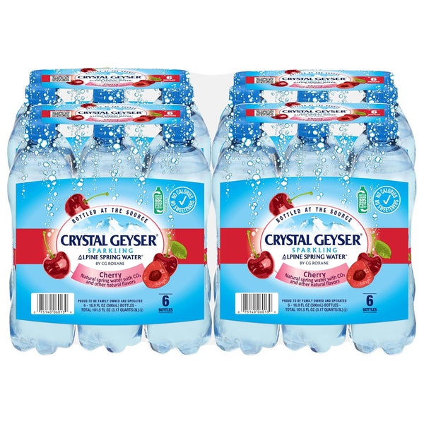 Crystal Geyser Sparkling Cherry Alpine Natural Spring Water, 24-Pack, 16.9oz Bottles, Zero