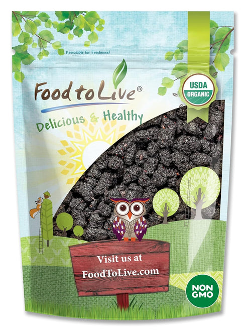 Food to Live Organic Dried Black Mulberries, 2 Pounds Non-GMO, Raw Fruit,
