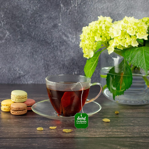 100 (Pack 1) Sadaf Cardamom Tea Bags | Special Blend Cardamom Ceylon Black Tea | Quicktea Product harvested in Sri
