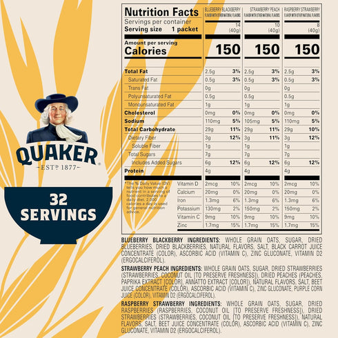 Immunity 3 Pack, 1.41 oz Packets, (32 Pack) Quaker Instant Oatmeal, Flavor Variety Good Source of Vitamins C, D