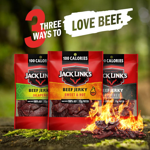Pack Pack, 100% 1.25 Oz (Pack 15) Jack Link's Beef Jerky Bold Variety - Includes Sweet & Hot, Jalapeno and Peppered