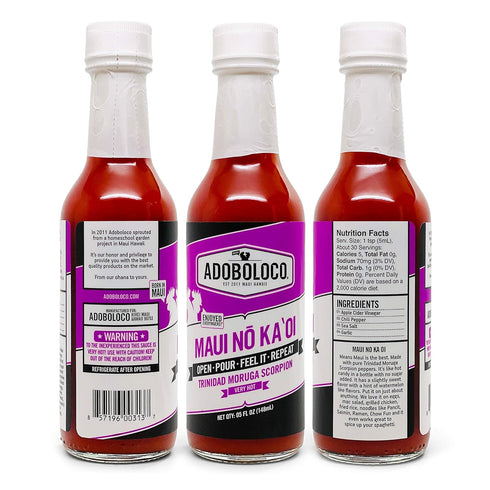 3, 5.6oz Maui No Ka Oi - Pure Trinidad Moruga Scorpion Hot Sauce - Adoboloco Hot Sauce - Extremely Hot, Hot Sauce