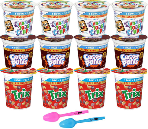 By The Cup General Mills 25% Less Sugar Cereal Variety, 2 oz Cups (Pack of