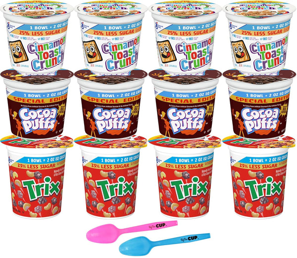 By The Cup General Mills 25% Less Sugar Cereal Variety, 2 oz Cups (Pack of