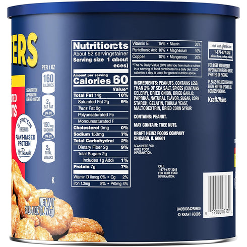 52 oz (Pack 2) Planters Dry Roasted Peanuts, Canister