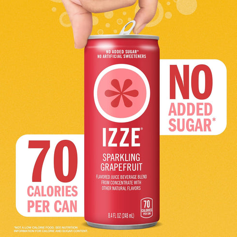 8.4 OZ, 24 IZZE Sparkling Water Juice Beverage Blend, Grapefruit, No Sugar Added, FL Cans