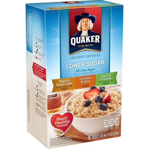 Pack, 10 Count 11.5 (Pack 4) Quaker Instant Oatmeal Lower Sugar, Flavor Variety Boxes, Ounce