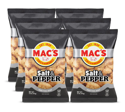 Mac's Salt & Pepper Pork Skins, 5 OZ (Pack of 6)