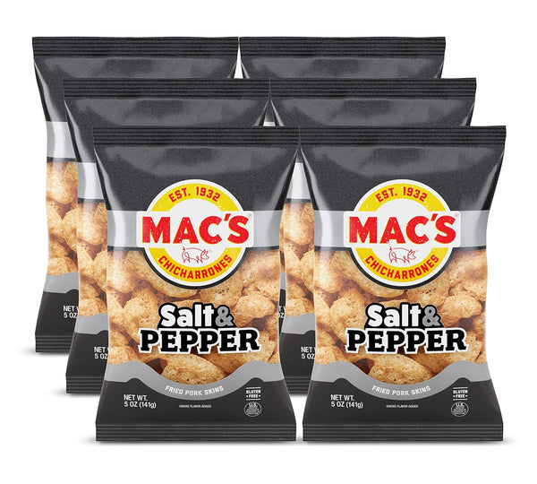 Mac's Salt & Pepper Pork Skins, 5 OZ (Pack of 6)