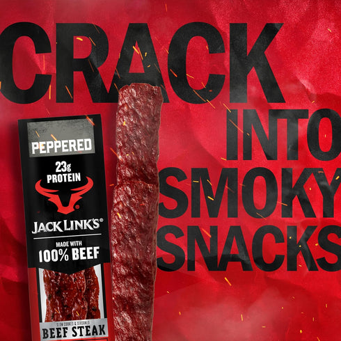 23g 100% (12 Pack) 2 oz Jack Link's Peppered Beef Steaks - Ready to Eat Real Meat Protein Snacks - Protein per Serving