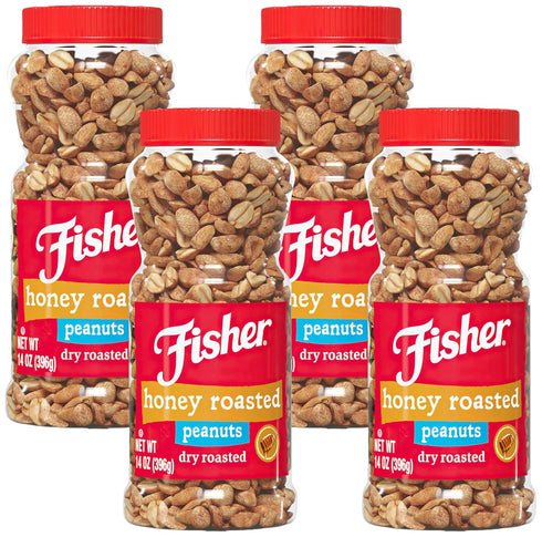 Fisher Snack Honey Roasted Dry Roasted Peanuts, 14 Ounce (Pack of 4)