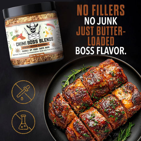 7oz Chimi Boss Blends Cowboy Butter Seasoning, Garlic Herb Butter Dry Rub for Grilling, Smoking & BBQ Gourmet