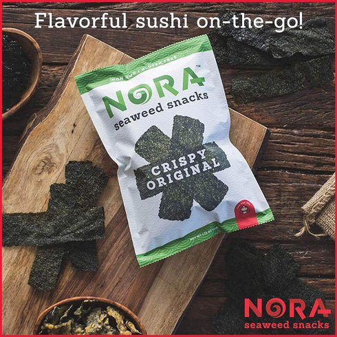 Original Crispy Seaweed Snacks by Nora - Low-Carb Healthy Snacks, Thick Nori Sheets, Vegan, Gluten-Free, 12-Pack