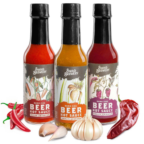 Beer-infused Hot Sauce Variety 3-pack (Includes Asian Sriracha, Garlic Serrano, & Roasty
