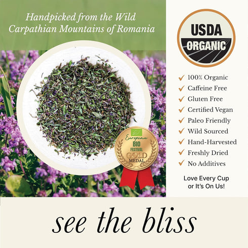 7.05 Oz 100 Wild Bliss Organic Wild Breckland Thyme Tea - Caffeine Free Loose Leaf Herbal Tea - Respiratory