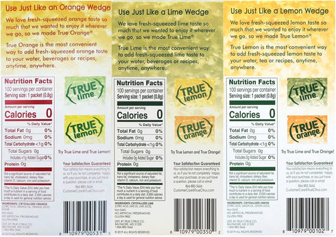 Packets 100ct (3pk) True Lemon, True Lime & True Orange Dispenser each