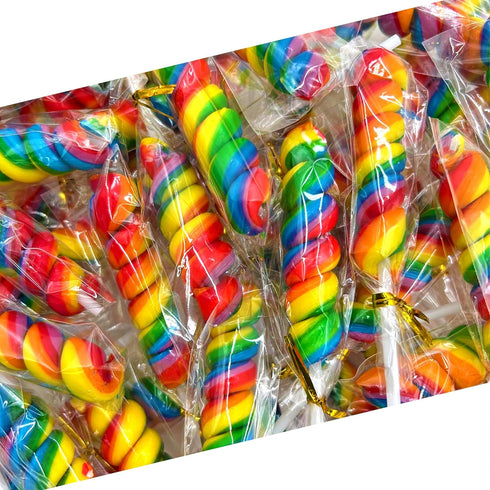 30 Count Rainbow Swirl Lollipops | Jar | Rainbow Lollipops Individually Wrapped | Twisty Suckers Party Favors |