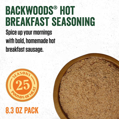 25 8.3 Packet LEM Products Backwoods Hot Breakfast Fresh Sausage Seasoning, Ideal for Wild Game and Domestic Meat
