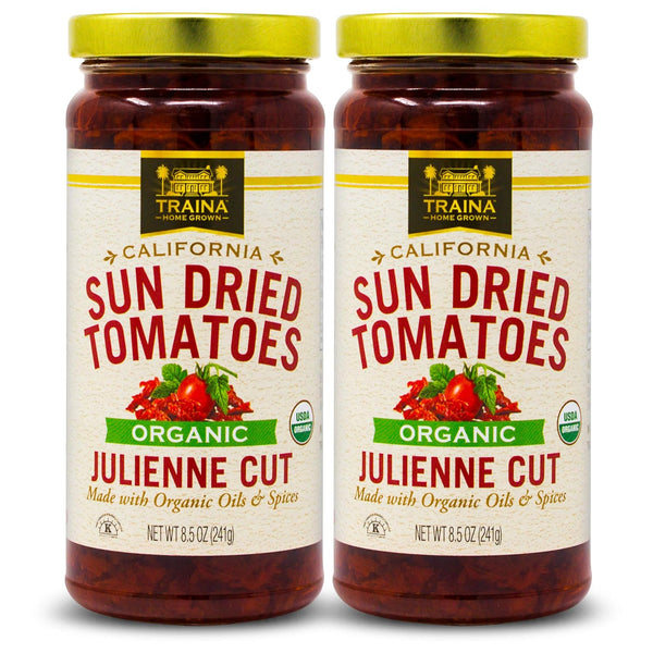 Traina Home Grown California Organic Sun Dried Tomatoes in Oil Julienne Cut,