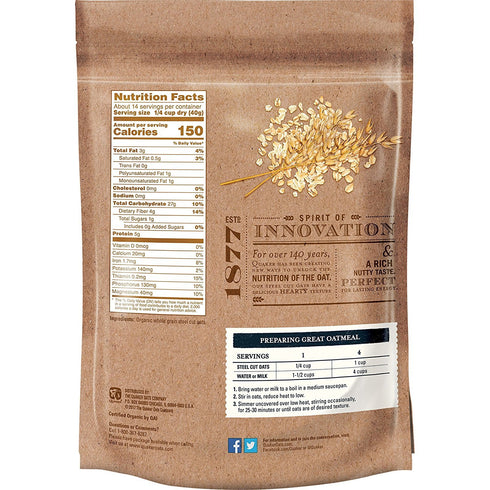 20oz Quaker Steel Cut Oats, USDA Organic, Non GMO Project Verified, Resealable Bag
