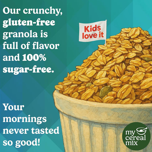 24oz MyCerealMix Sugar Free Granola Vanilla Almond Keto Friendly, High Fiber Diabetic Cereal, Gluten Free, Plant-Based