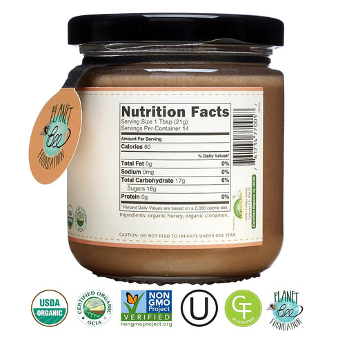 100% 11oz (311g) GREENBOW Organic Honey with Cinnamon - USDA Certified Organic, Non-GMO, Gluten Free - Whole Food