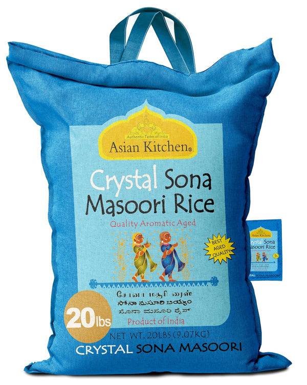 Asian Kitchen Crystal Sona Masoori Aged Rice 20-Pound Bag, 20lbs (9.08kg) Short
