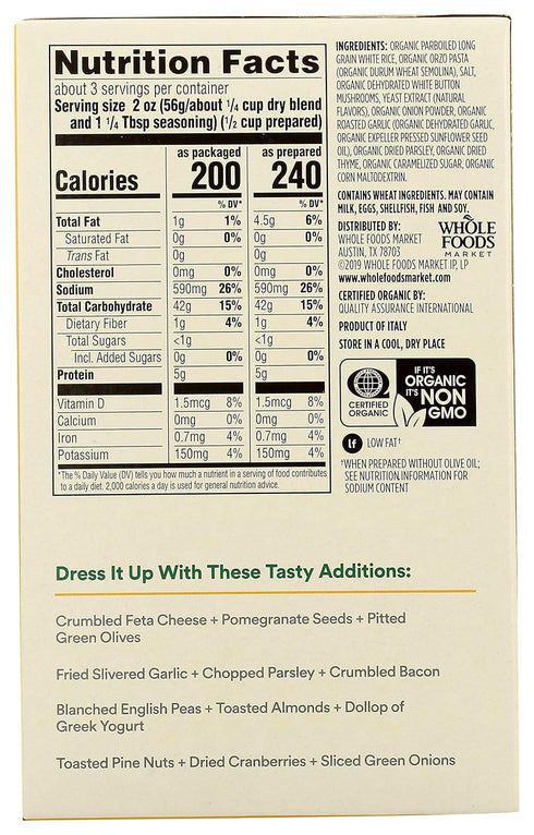 365 6 (Pack 4) by Whole Foods Market, Organic Mushroom and Herb Rice Pilaf, Ounce