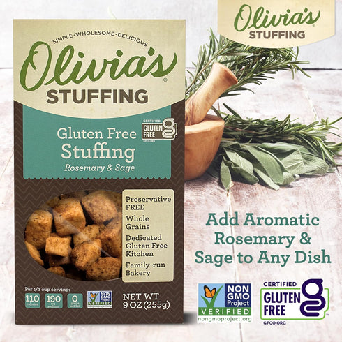 9 (Pack 2) Olivia's Croutons Gluten Free Stuffing Mix - Rosemary & Sage Herb Seasoned Dressing - Vegetarian