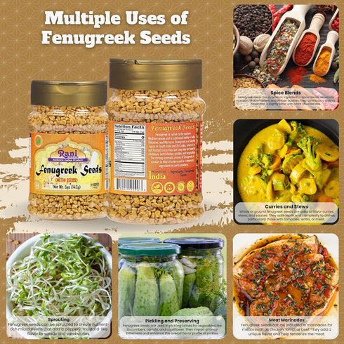 Rani Whole Fenugreek (Methi) Seeds, 5oz (141g) PET Jar, All Natural | Vegan | Gluten Friendly | Non-GMO | Kosher