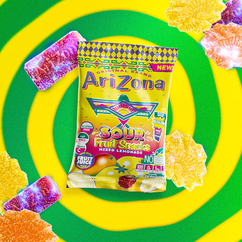5 (Pack 12) Gummy AriZona Sour Lemonade Fruit Snacks - NEW - Ounce Bags of - Gluten Free - Chews