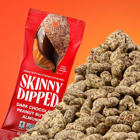1.2 (Pack 15) SkinnyDipped Dark Chocolate Peanut Butter Almonds, Chocolate Covered Almonds, Low Sugar, Gluten Free