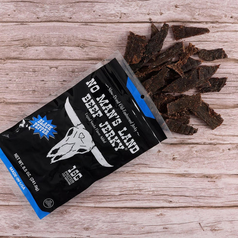16G 8.5oz No Mans Land High Protein Beef Jerky | Protein, Low Carb, Low Calorie Beef Snack | Slow-Dried, Smoked